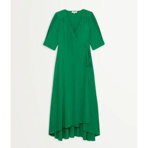 SUNCOO Paris NWOT Vibrant Green Cibel Midi Wrap Dress  Puff Short Sleeve T1 -S